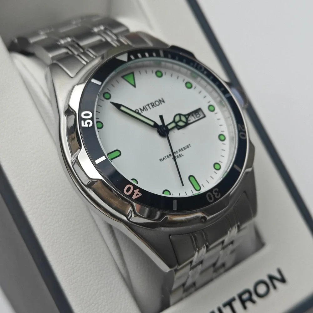 Men's Armitron Silver Tone Stainless Steel Scuba Diver Watch Date White Dial New